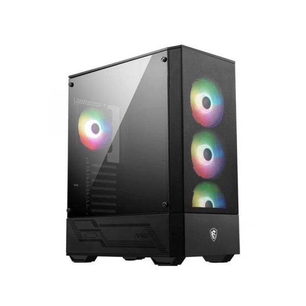 MSI MAG FORGE 112R Midi ATX PC Ház, 4xARGB ventilátor, Tápegység nélkül, üvegfalú, fekete