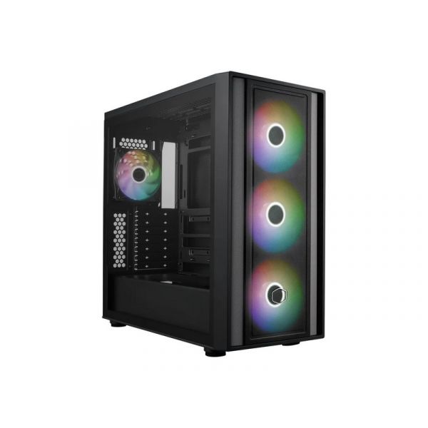 COOLER MASTER Ház ATX MasterBox 600, 4db ARGB Ventilátor, Tápegység nélkül, Üvegfalú, fekete