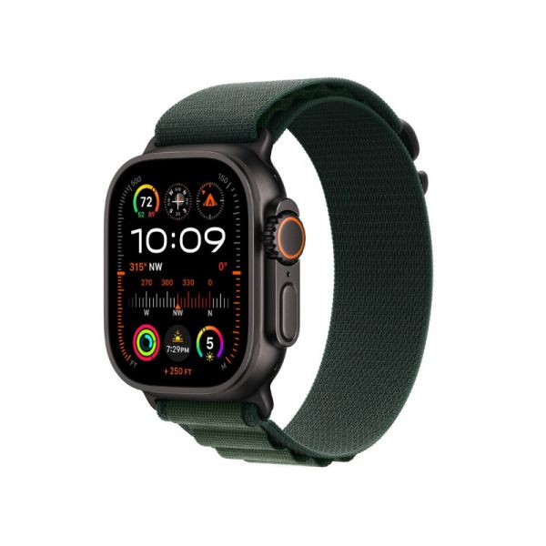 Apple Watch Ultra 2 GPS + Cellular (MX4R3CM/A) – 49 mm-es fekete titántok, sötétzöld alpesi pánt - M