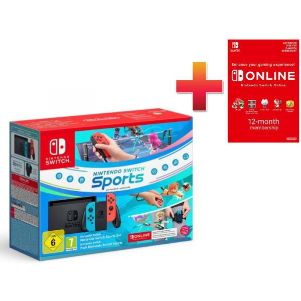 Nintendo Switch Konzol, Neon Red&Blue Joy-Con + Switch Sports + 12 hónap NSO (NSH085)