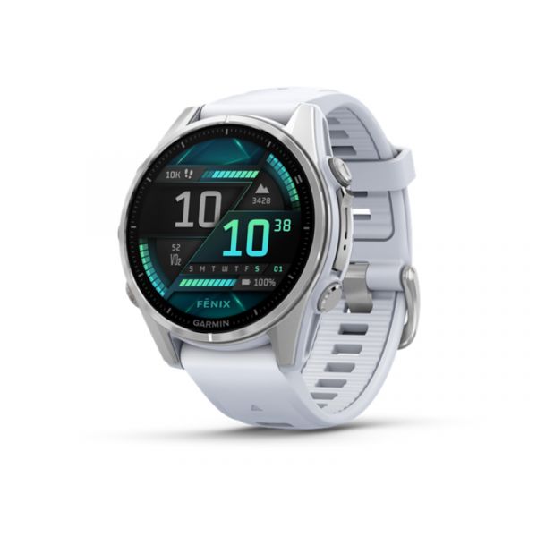 Garmin fenix 8 43mm multisport okosóra (010-02903-00) ezüst, fehér szilikon szíjjal