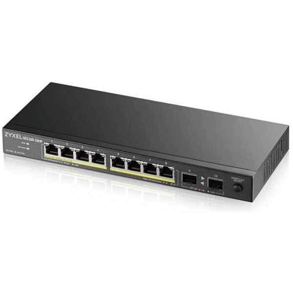 ZYXEL Switch 8x1000Mbps (8xPOE) + 2xGigabit SFP Fémházas Asztali, GS1100-10HP-EU0102F
