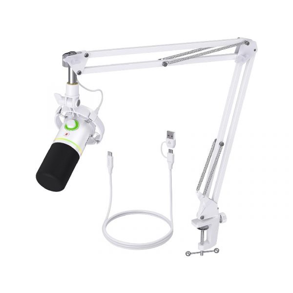 Maono PD200XS USB Dynamic Streamer Mikrofon RGB + Tartókar Kit, fehér