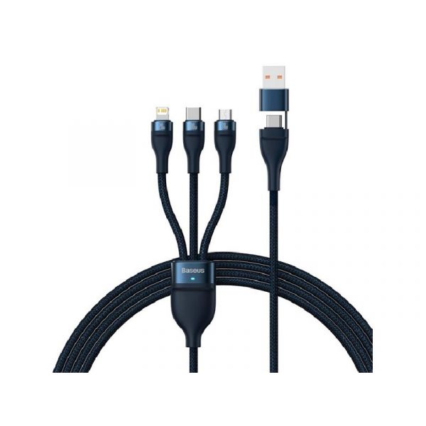 BASEUS adatkábel (2in1 USB/Type-C - 3in1 lightning/microUSB/Type-C, 5A, gyorstöltő, 100W, 120cm) SÖTÉTKÉK