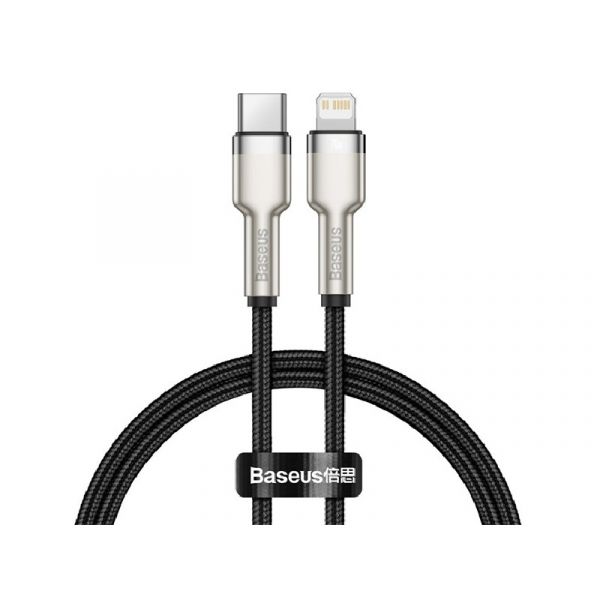 BASEUS CAFULE adatkábel (Type-C - lightning, 2.4A, PD gyorstöltő, 25cm, cipőfűző) FEKETE