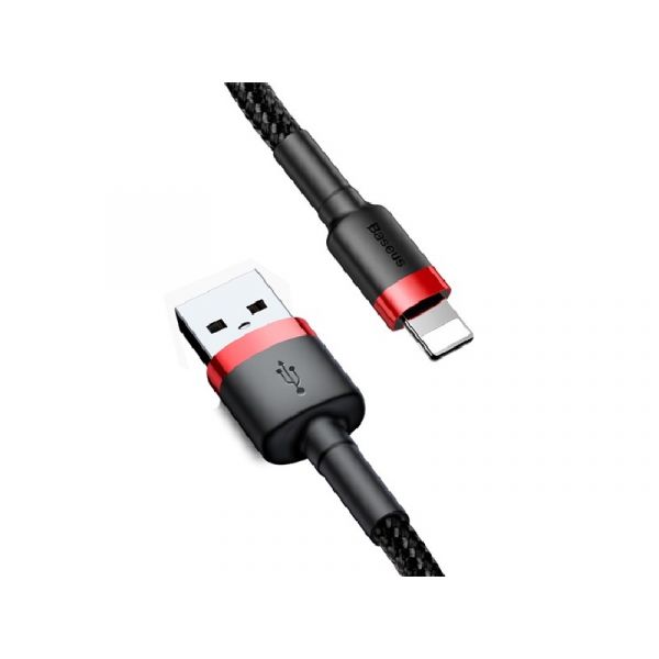 BASEUS CAFULE adatkábel (USB - lightning, 2.4A, gyorstöltő 3.0, 100cm, cipőfűző) FEKETE/PIROS