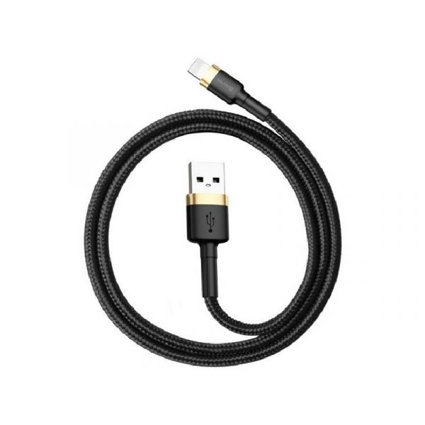 BASEUS CAFULE adatkábel (USB - lightning, 2.4A, gyorstöltő 3.0, 100cm, törésgátló) FEKETE/ARANY