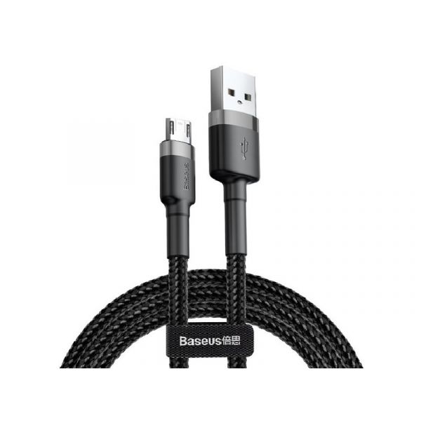 BASEUS CAFULE adatkábel (USB - microUSB, 1.5A, gyorstöltő, 200cm, törésgátló) SZÜRKE/FEKETE