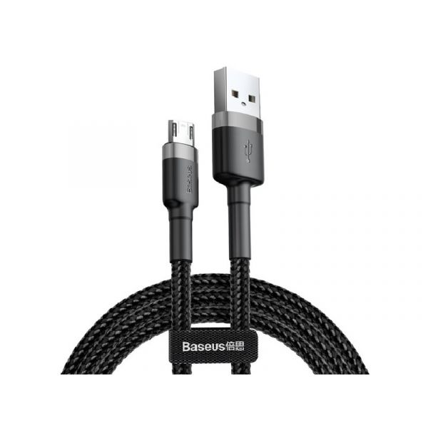 BASEUS CAFULE adatkábel (USB - microUSB, 2A, gyorstöltő, 300cm, cipőfűző) SZÜRKE/FEKETE