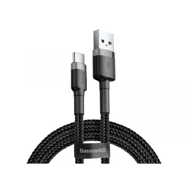 BASEUS CAFULE adatkábel (USB - Type-C, 2A, PD gyorstöltő 3.0, 300cm, cipőfűző) FEKETE/SZÜRKE