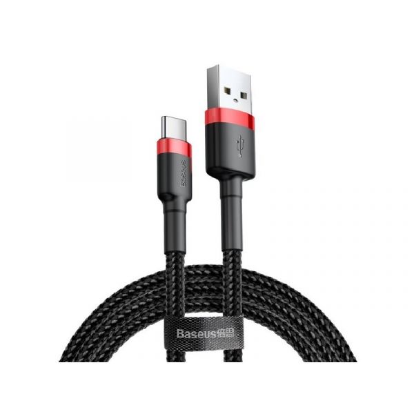BASEUS CAFULE adatkábel (USB - Type-C, 2A, PD gyorstöltő 3.0, 300cm, cipőfűző) PIROS/FEKETE