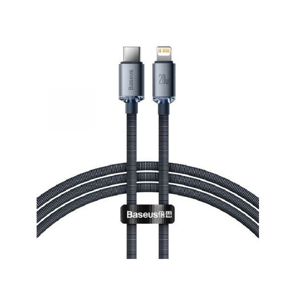 BASEUS CRYSTAL SHINE adatkábel (Type-C - lightning, 20W, PD gyorstöltő 120cm, cipőfűző) FEKETE