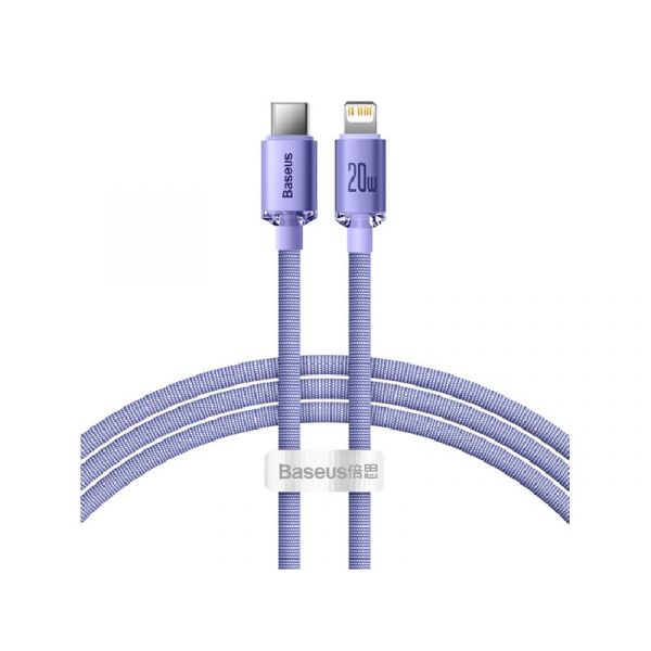 BASEUS CRYSTAL SHINE adatkábel (Type-C - lightning, 20W, PD gyorstöltő, 120cm, cipőfűző) LILA