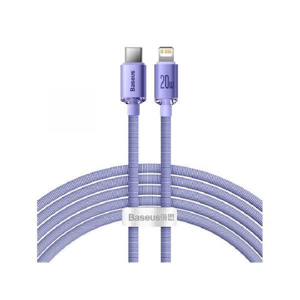 BASEUS CRYSTAL SHINE adatkábel (Type-C - lightning, 20W, PD gyorstöltő, 200cm, cipőfűző) LILA