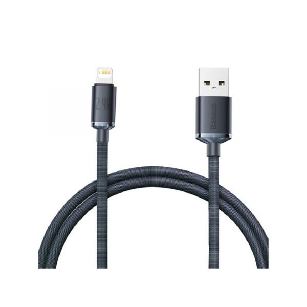 BASEUS CRYSTAL SHINE adatkábel (USB - lightning, 2.4A, PD gyorstöltő, 120cm, cipőfűző) FEKETE
