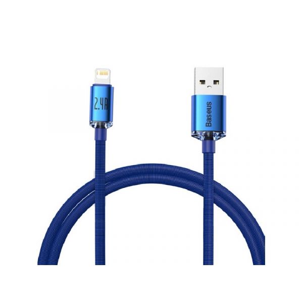 BASEUS CRYSTAL SHINE adatkábel (USB - lightning, 2.4A, PD gyorstöltő, 120cm, cipőfűző) SÖTÉTKÉK
