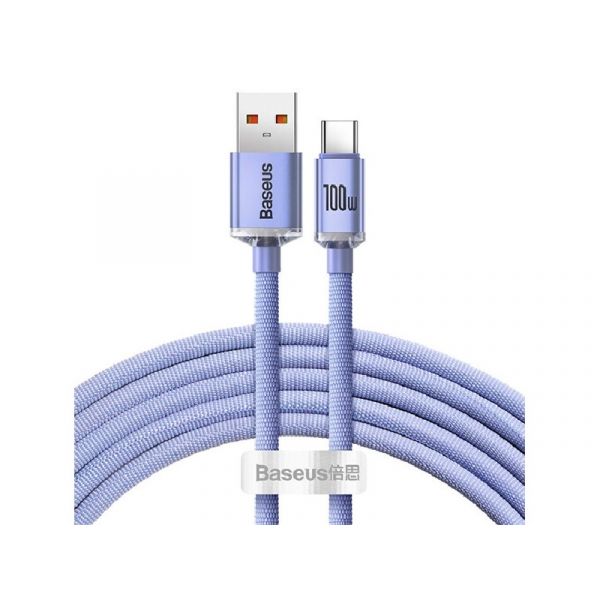 BASEUS CRYSTAL SHINE adatkábel (USB - Type-C, 100W, PD gyorstöltő, 120cm, cipőfűző) LILA