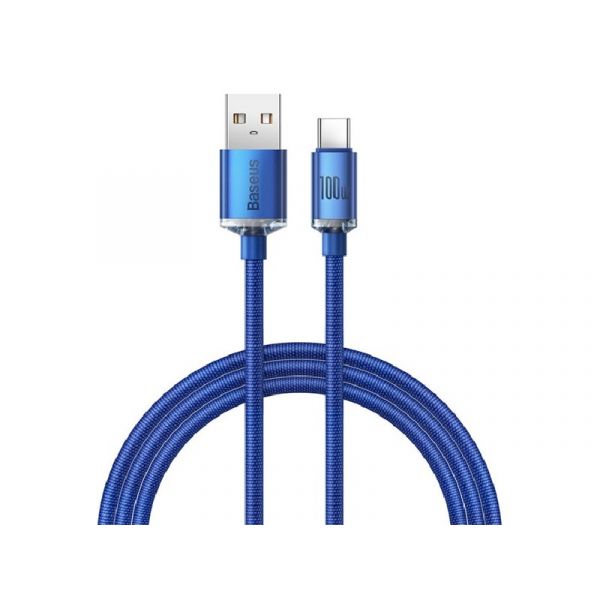 BASEUS CRYSTAL SHINE adatkábel (USB - Type-C, 100W, PD gyorstöltő, 120cm, cipőfűző) SÖTÉTKÉK