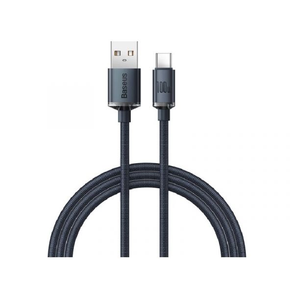 BASEUS CRYSTAL SHINE adatkábel (USB - Type-C, 100W, PD gyorstöltő, 200cm, cipőfűző) FEKETE