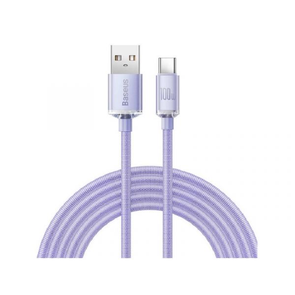 BASEUS CRYSTAL SHINE adatkábel (USB - Type-C, 100W, PD gyorstöltő, 200cm, cipőfűző) LILA