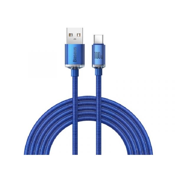 BASEUS CRYSTAL SHINE adatkábel (USB - Type-C, 100W, PD gyorstöltő, 200cm, cipőfűző) SÖTÉTKÉK