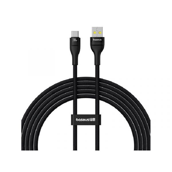 BASEUS FLASH 2 adatkábel (USB - Type-C, 100W, 5A, PD gyorstöltő, 200cm, törésgátló, cipőfűző) FEKETE