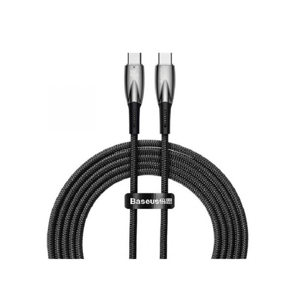 BASEUS GLIMMER adatkábel (Type-C - Type-C, 5A, 100W, PD gyorstöltő, 200cm, törésgátló) FEKETE