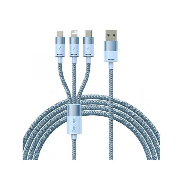 BASEUS töltőkábel 3in1 (USB - lightning/microUSB/Type-C, 17W gyorstöltő, 120cm, cipőfűző) VILÁGOSKÉK