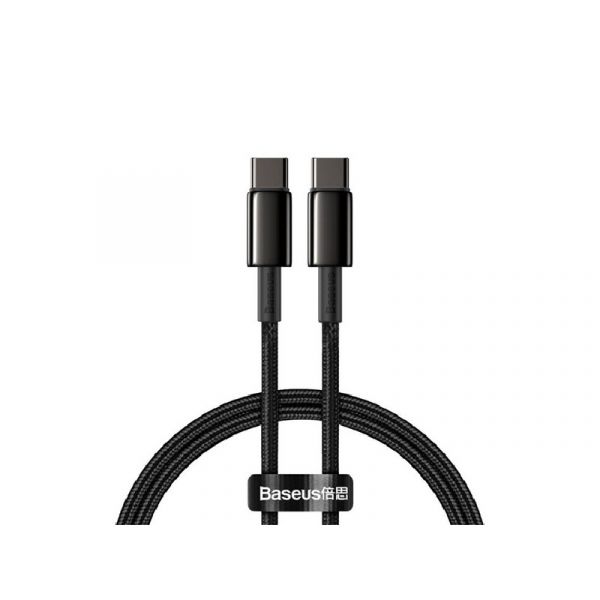 BASEUS TUNGSTEN GOLD adatkábel (Type-C - Type-C, 100W, PD gyorstöltő, 100cm, törésgátló) FEKETE