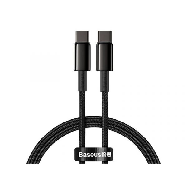 BASEUS TUNGSTEN GOLD adatkábel (Type-C - Type-C, 100W, PD gyorstöltő, 200cm, törésgátló) FEKETE