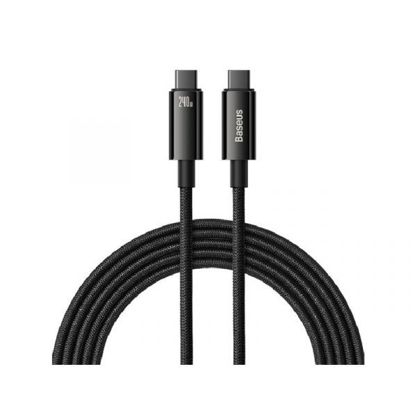 BASEUS TUNGSTEN GOLD adatkábel (Type-C - Type-C, 240W, PD gyorstöltő, 100cm, törésgátló) FEKETE