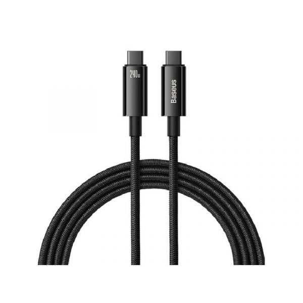 BASEUS TUNGSTEN GOLD adatkábel (Type-C - Type-C, 240W, PD gyorstöltő, 200cm, törésgátló) FEKETE