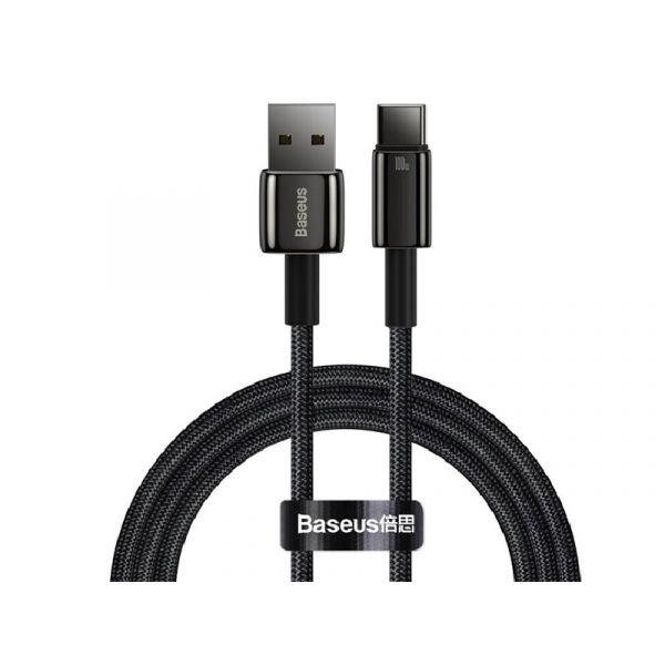 BASEUS TUNGSTEN GOLD adatkábel (USB - Type-C, 100W, gyorstöltő, 100cm, törésgátló) FEKETE