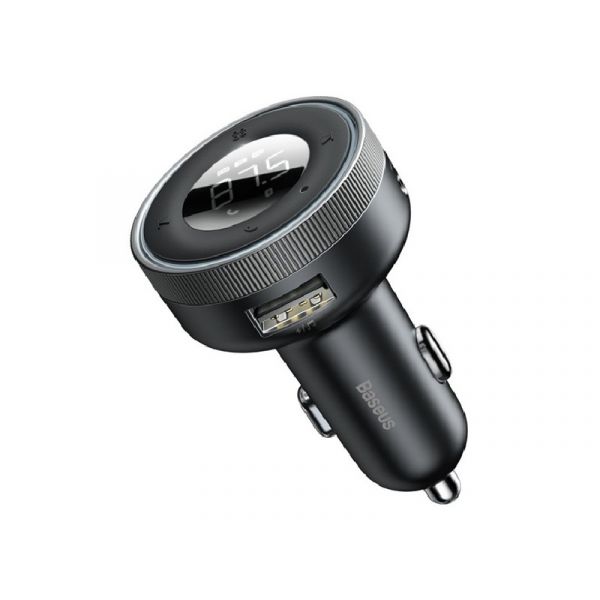BASEUS bluetooth FM transmitter autós töltő 2 USB aljzat (17W, gyorstöltő, AUX, LED kijelző) FEKETE