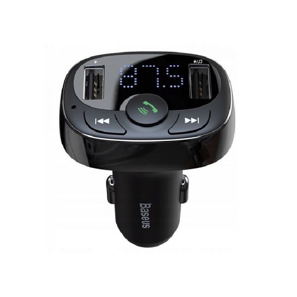 BASEUS bluetooth FM transmitter autós töltő 2 USB+microSD aljzat (12W, gyorstöltő) FEKETE
