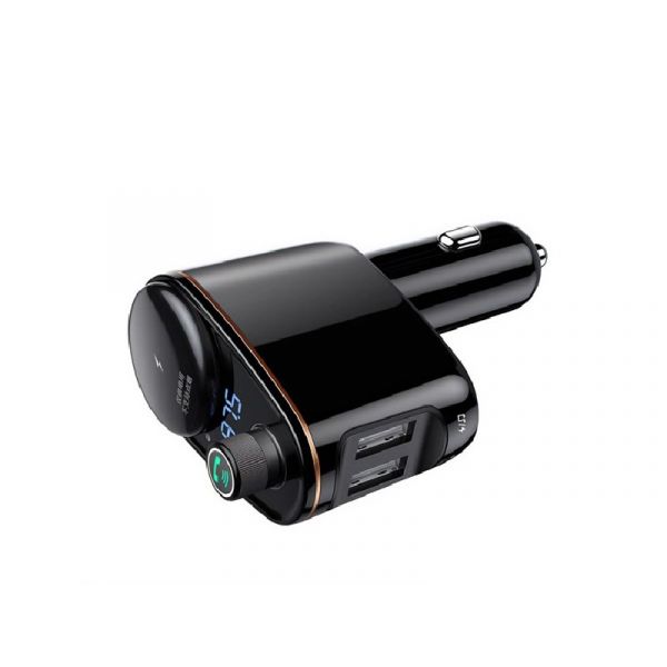 BASEUS bluetooth FM transmitter autós töltő szivargyújtó+2 USB aljzat (v4.2, 3.4A) FEKETE