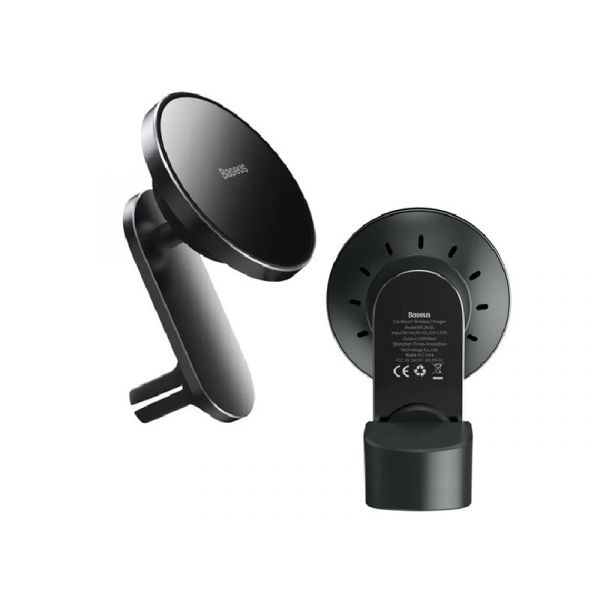 BASEUS [Apple iPhone 14] autós tartó (műszerfalra, szellőzőre, tapadókorongos, 15W, MagSafe) FEKETE