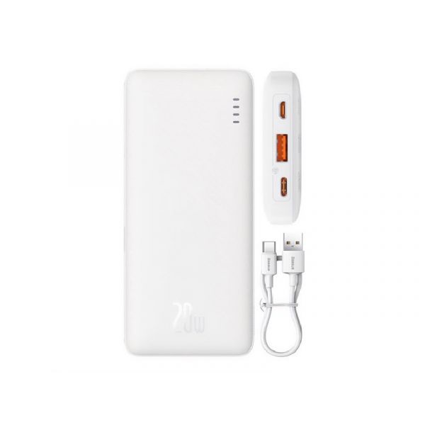 BASEUS AIRPOW vésztöltő USB+Type-C aljzat (10000mAh, 20W, PD gyorstöltő 3.0, LED jelzés) FEHÉR