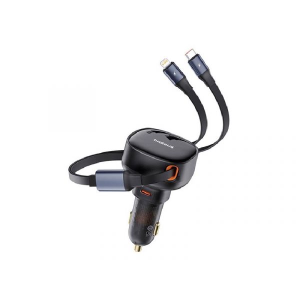 BASEUS ENJOYMENT autós töltő Type-C aljzat (60W, PD gyorstöltő + lapos Type-C - lightning kábel) FEKETE