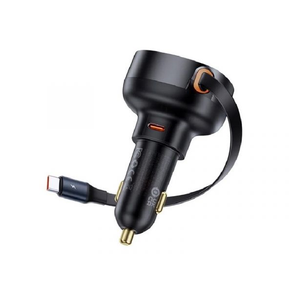 BASEUS ENJOYMENT PRO autós töltő Type-C aljzat (60W, PD gyorstöltő 3.0 + lapos Type-C kábel) FEKETE