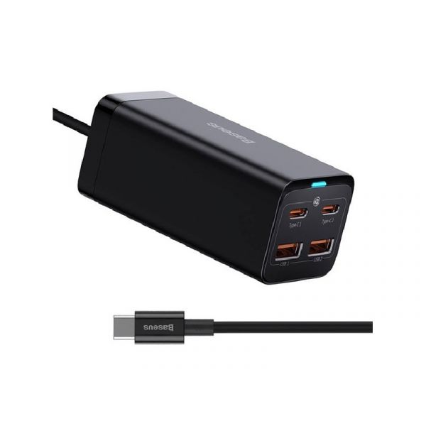 BASEUS hálózati elosztó 2 USB+2 Type-C aljzat (100W, GaN3, PD gyorstöltő 4.0 + Type-C kábel) FEKETE
