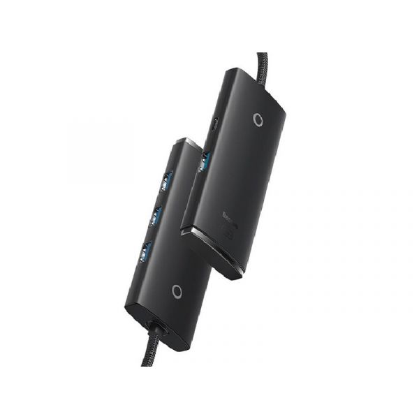 BASEUS LITE USB HUB 4in1 (aktív, 4 USB aljzat 3.0, Type-C kábel, 100cm) FEKETE