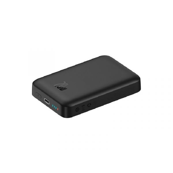 BASEUS MAGNETIC MINI OS vésztöltő Type-C aljzat (10000mAh, 20W, PD gyorstöltő, wireless, MagSafe + Type-C kábel) FEKETE