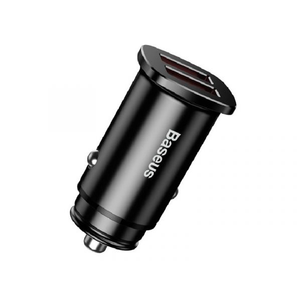 BASEUS SQUARE autós töltő 2 USB aljzat (30W, PD gyorstöltő 3.0) FEKETE