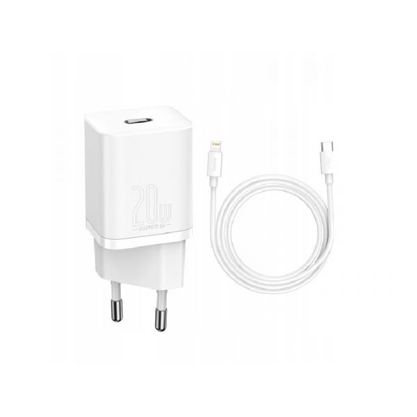 BASEUS SUPER SI hálózati töltő Type-C aljzat (20W, PD gyorstöltő + Type-C - lightning kábel) FEHÉR