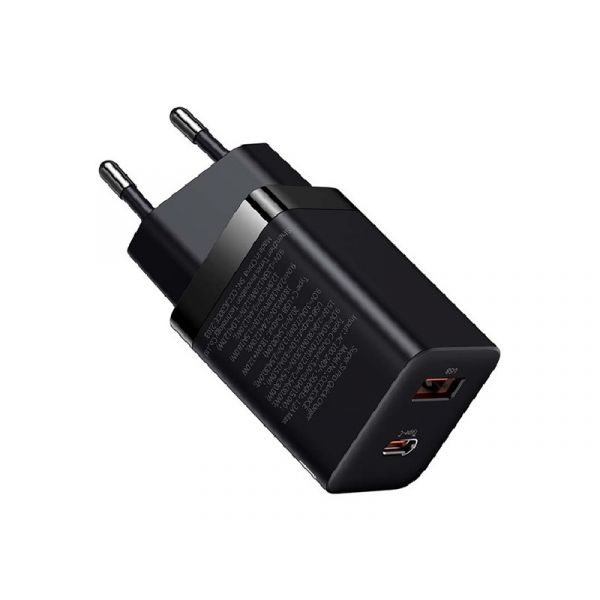 BASEUS SUPER SI PRO hálózati töltő USB+Type-C aljzat (30W, PD gyorstöltő 3.0) FEKETE