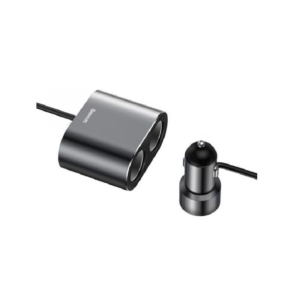 BASEUS szivargyújtó adapter (elosztó, 2 szivargyújtó aljzat, 80W, 60cm) FEKETE