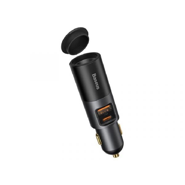 BASEUS szivargyújtó adapter (elosztó, szivargyújtó+USB+Type-C aljzat, PD gyorstöltő 3.0, 120W) SZÜRKE