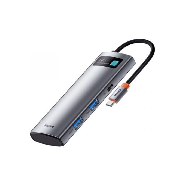 BASEUS Type-C HUB 7in1 (aktív, elosztó, 2 USB+2 Type-C+HDMI 4K aljzat, SD/microSD kártyaolvasó) VILÁGOSSZÜRKE