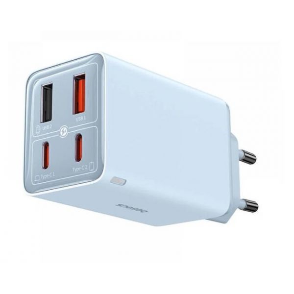 Baseus GaN6 Pro hálózati gyorstöltő 65W, 2xUSB Type-C + 2xUSB Type-A, 1m kábellel, kék (P1016270131300)